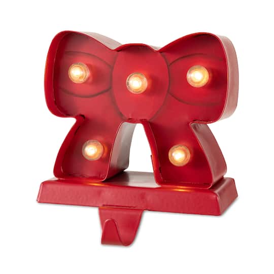 Glitzhome® 5.25" LED Marquee Metal Bow Christmas Stocking Holder